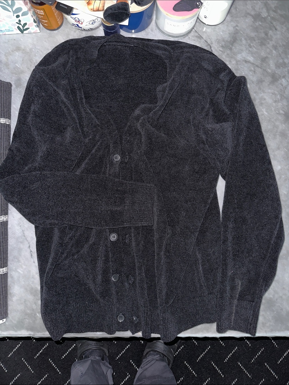 Men's Black Button-Front Cardigan Sweater